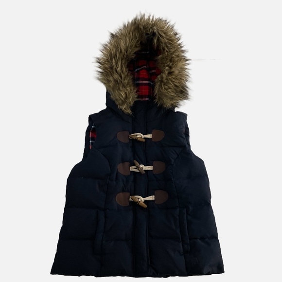 Abercrombie & Fitch Vintage Puffer Vest Hooded Fur Trim Medium Down Filled Y2K - Picture 16 of 16